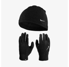 Набор:шапка, перчатки NIKE M FLEECE HAT AND GLOVE SET BLACK/BLACK/SILVER S/M